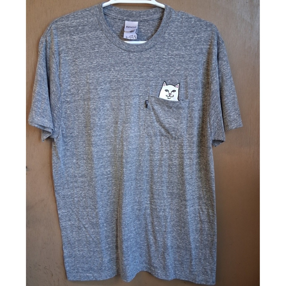 RipnDip Lord Nermal Gray Basic Pocket SS Tshirt Large Streetwear Cat Funny EUC